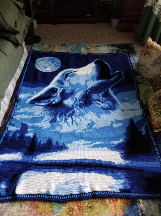 Howling Wolf In Blues Crochet Graphghan Pattern
