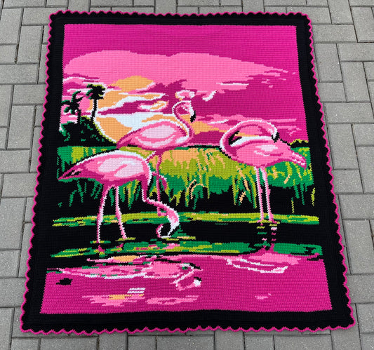 pink flamingos crochet graphghan pattern