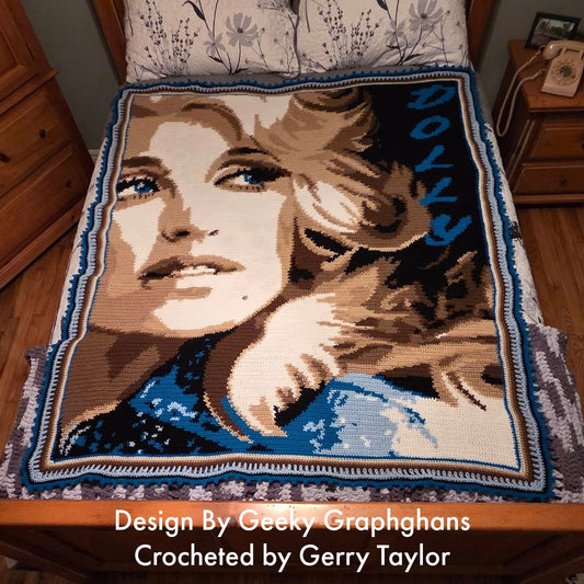 Dolly Parton Crochet Graphghan - Design by Geeky Graphghans - Crocheted By Gerry Taylor