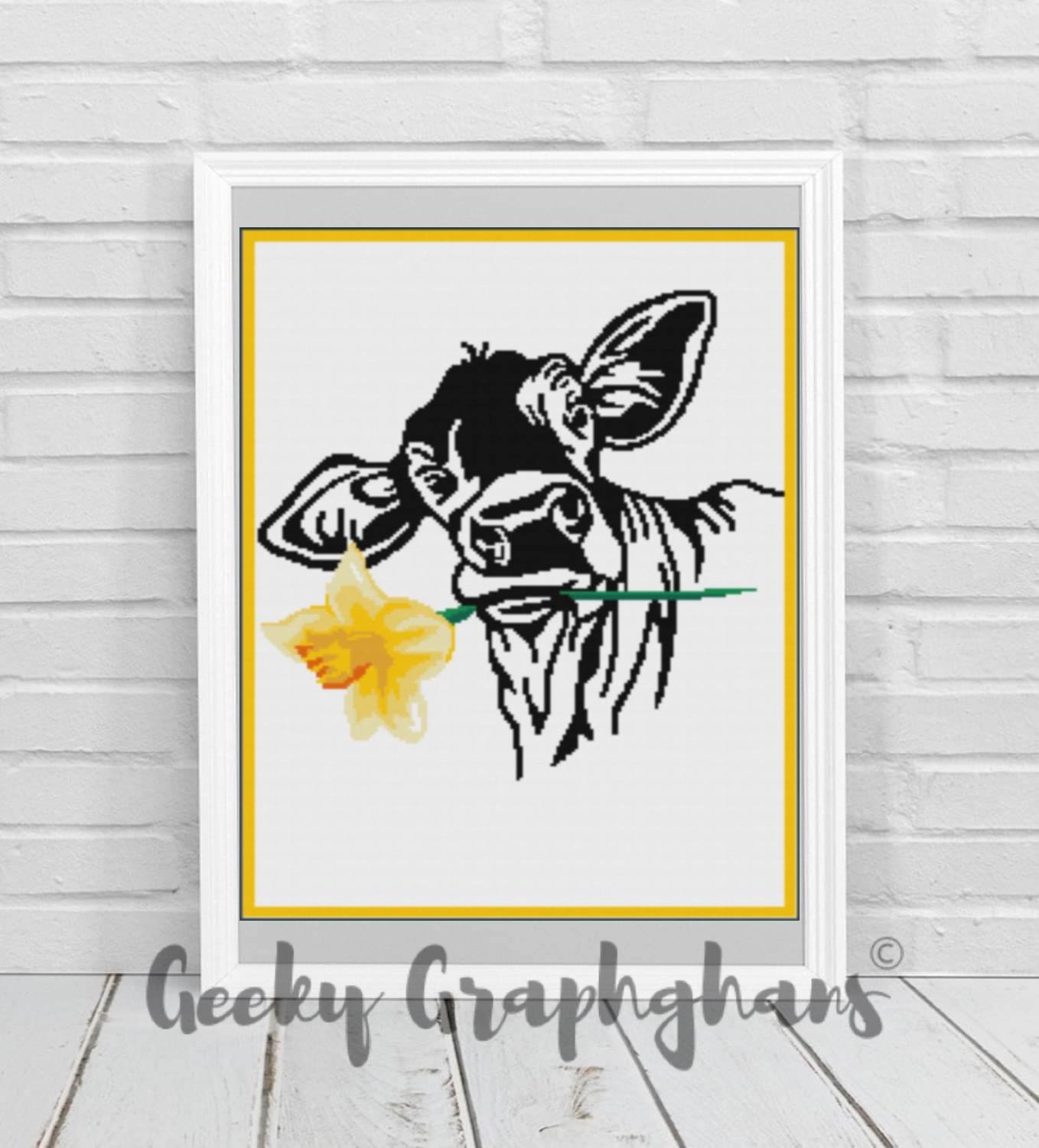 Cow With Flower Crochet Graphghan Pattern – Geeky Graphghans cow-with-flower-crochet-graphghan-pattern-geeky-graphghans