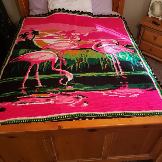 Pink Flamingoes crochet graphghan blanket