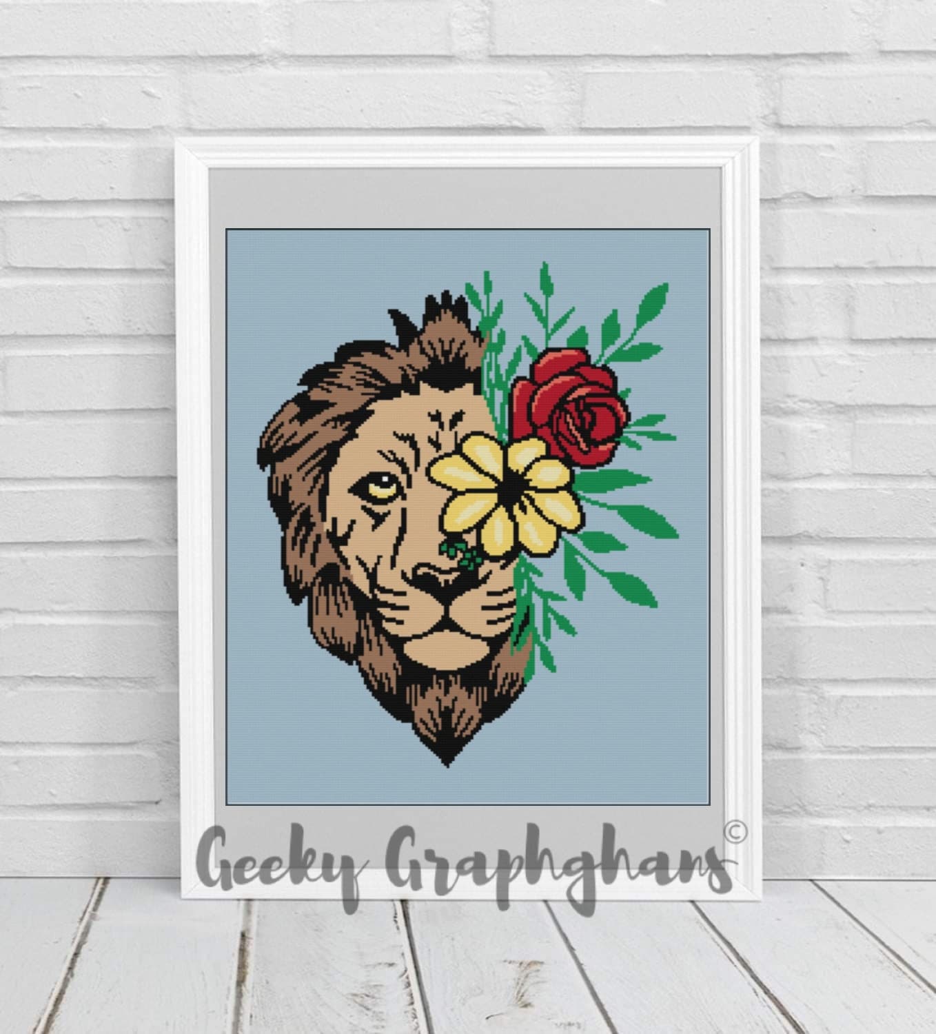 Lion In Flowers Crochet Graphghan Pattern