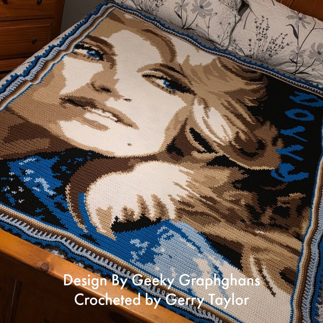 Dolly Parton Crochet Graphghan - Design by Geeky Graphghans - Crocheted By Gerry Taylor