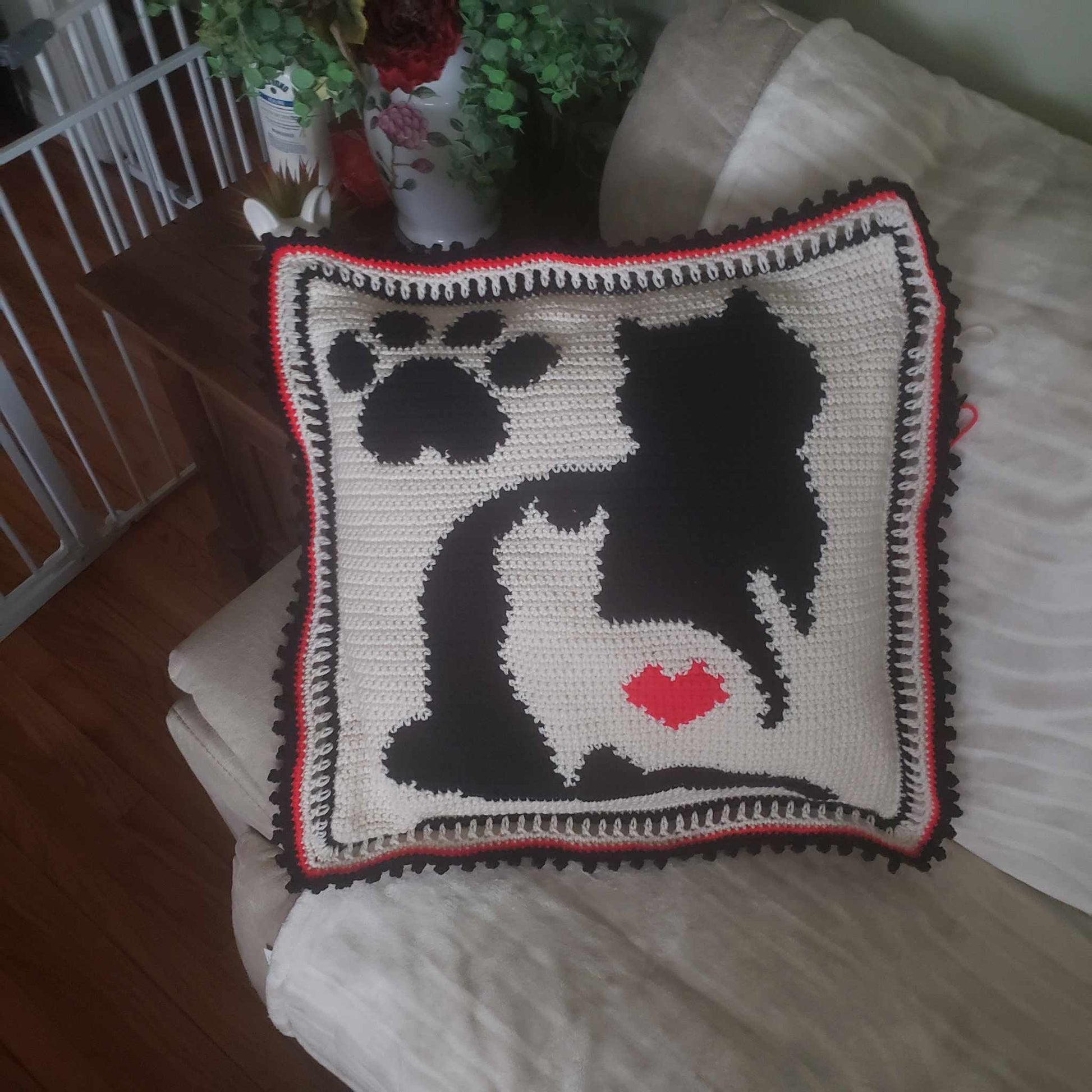 Love Cats Crochet Pillow Pattern Crocheted by Gerry T