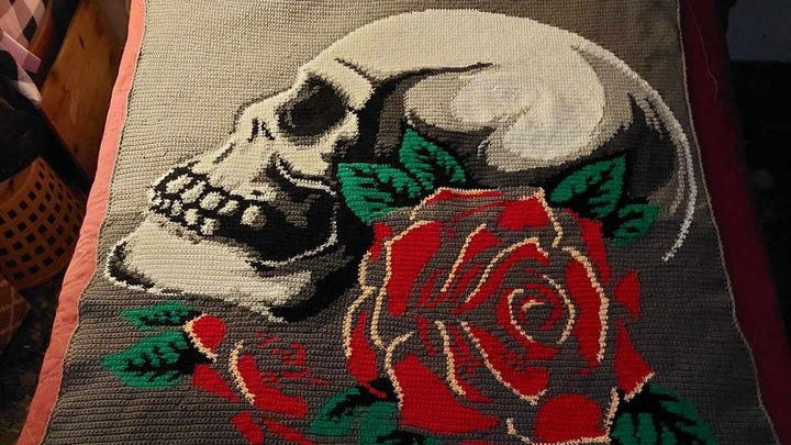 Rose & Skull Graphghan Crocheted By Martha Smth Atkins
