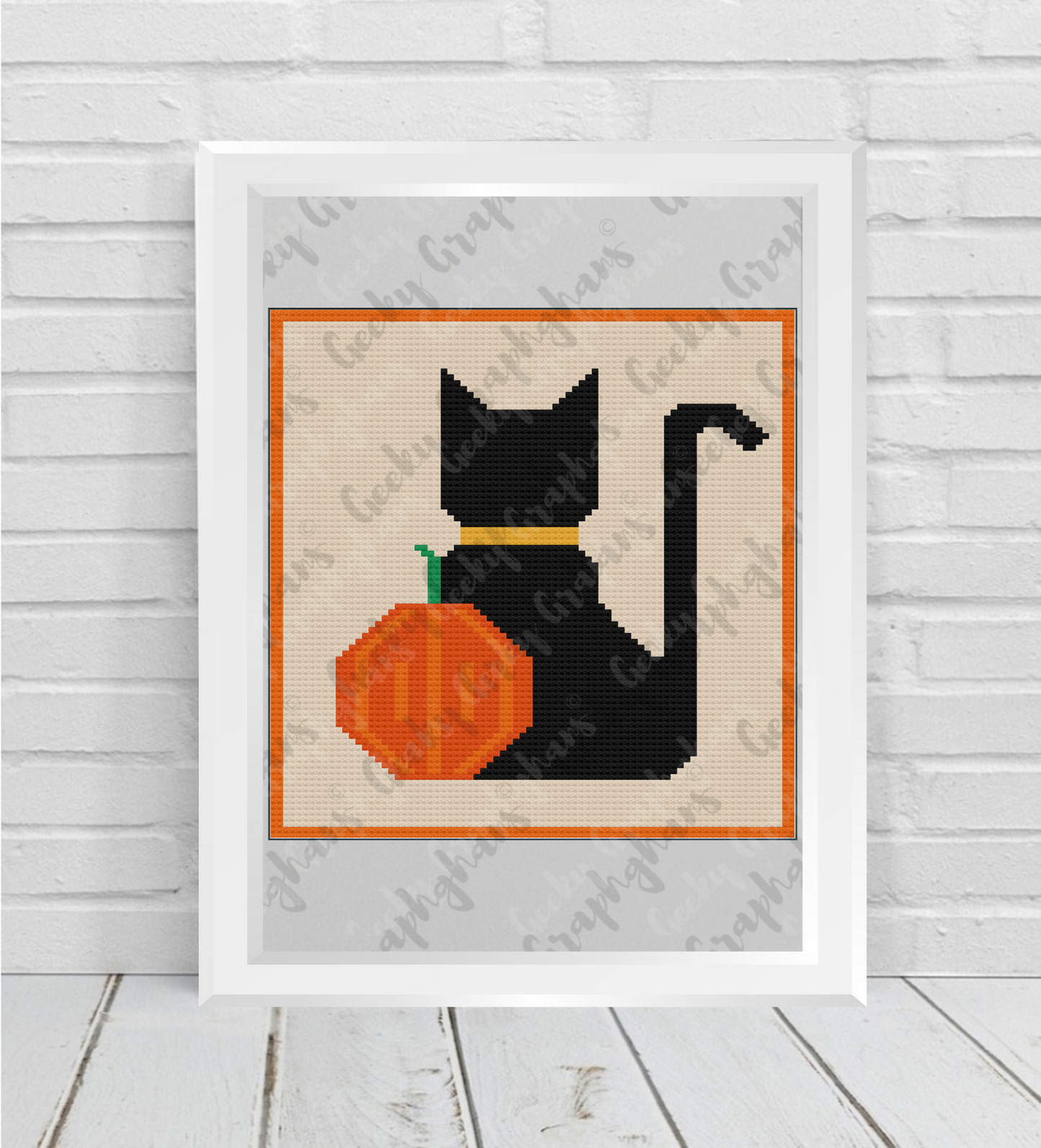 Crochet Pillow Pattern of a black cat with a pumpkin