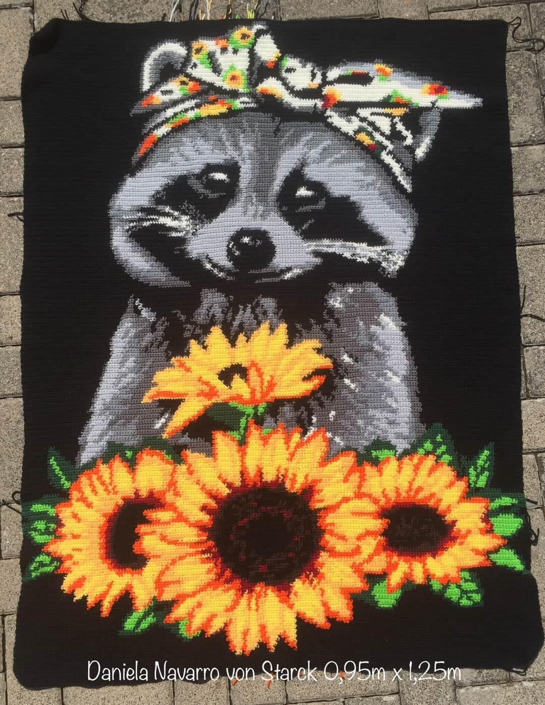 Raccoon Sunflowers Crochet Graphghan Pattern