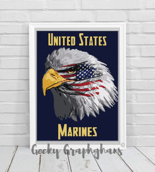 US Marines Eagle Throw Size Crochet Graphghan Pattern