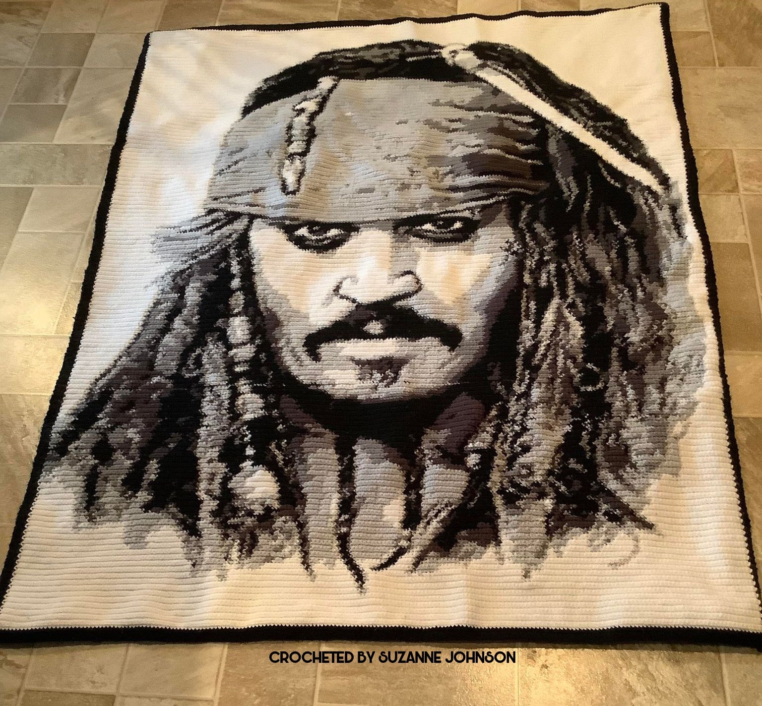 Johnny Depp Captain Jack Sparrow Crochet Blanketet crocheted by Suzanne Johnson