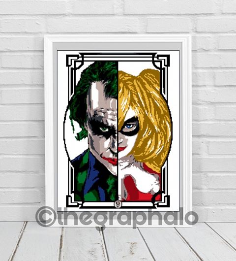 Joker and Harley Quinn Crochet Graphghan Pattern SC 180 x 246