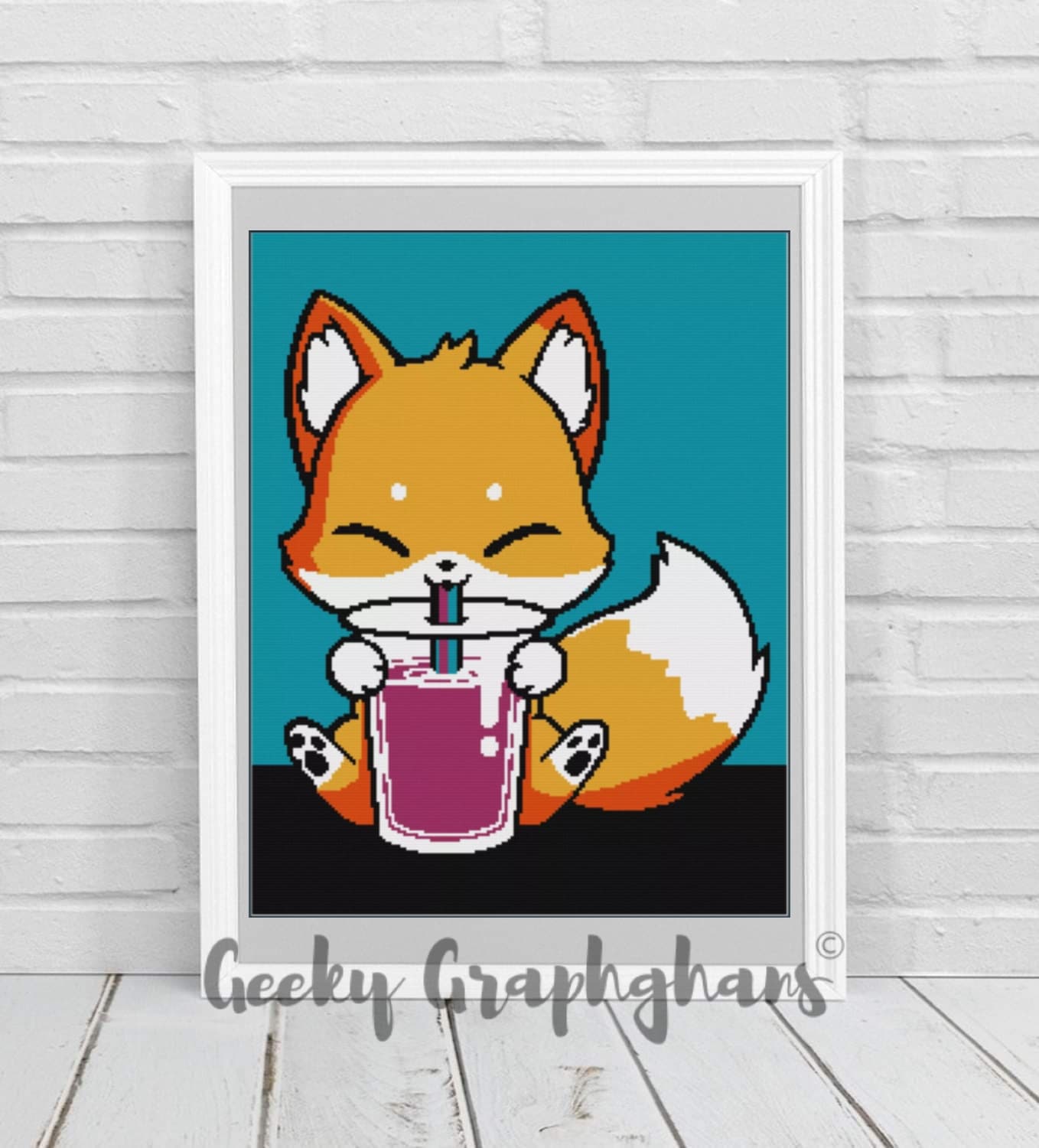 Cute Fox Drinking Crochet Graphghan Pattern