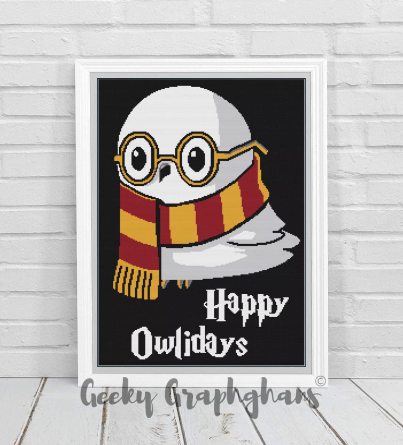 Happy Owlidays Crochet GRaphghan Pattern Harry Potter Hogwarts Gryffindor