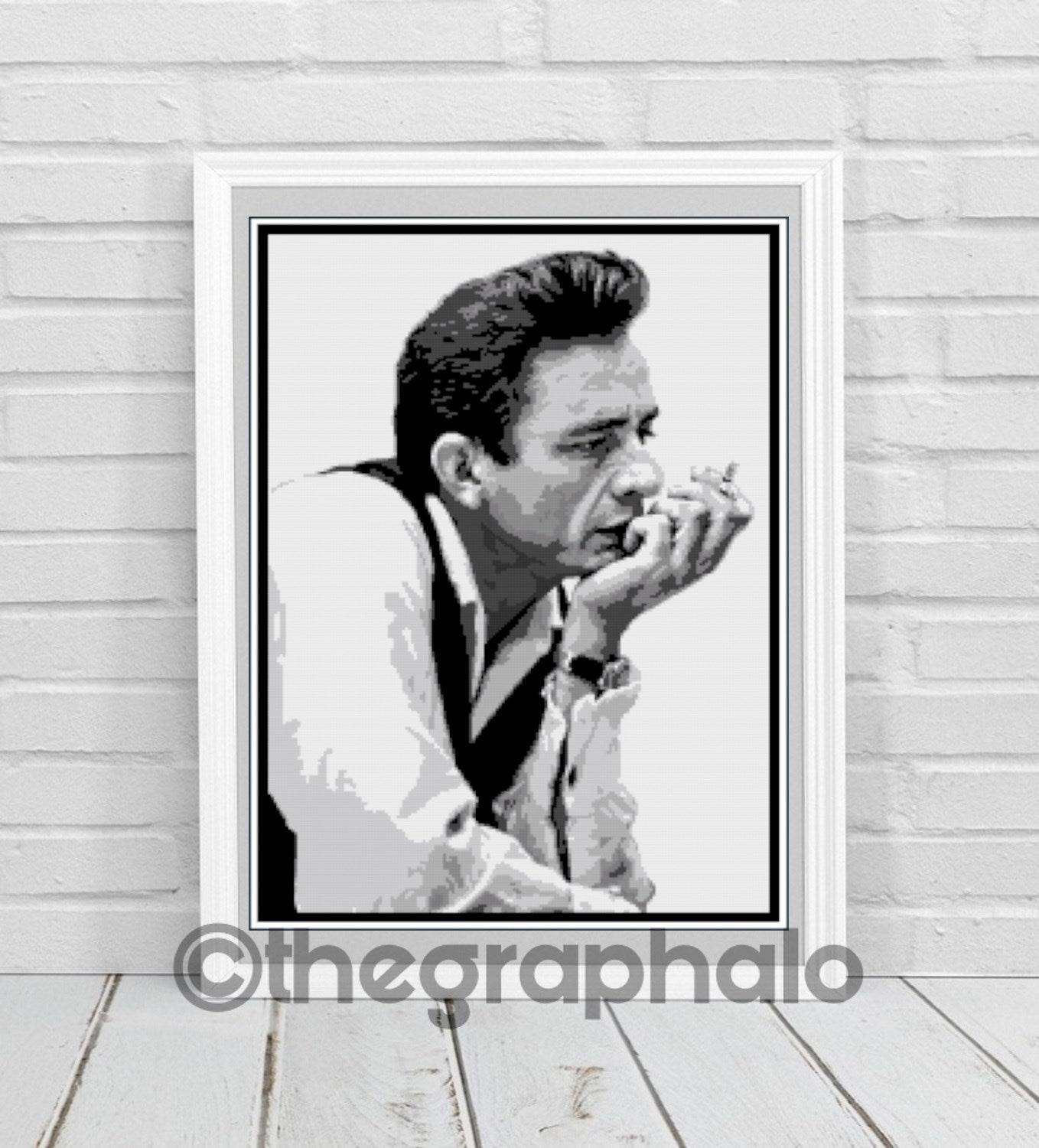 Johnny Cash Photoghan Graphghan Crochet Pattern SC 180 x 260