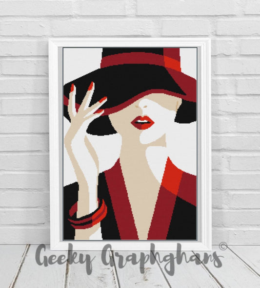 Lipstick Hat Lady Crochet Graphghan Pattern