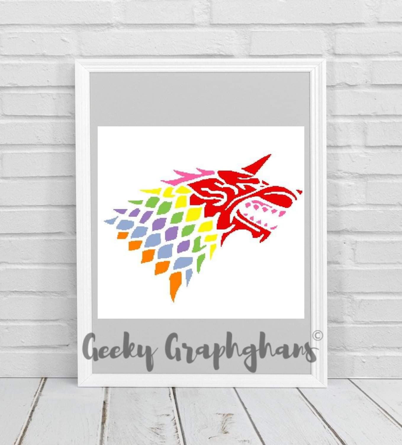 Rainbow Direwold Unicorn Graphghan Pattern