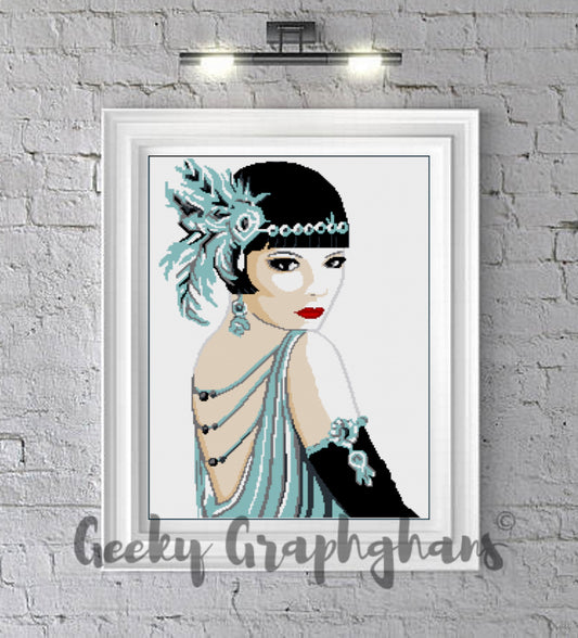 Roaring 1920s flapper girl crochet graphghan pattern