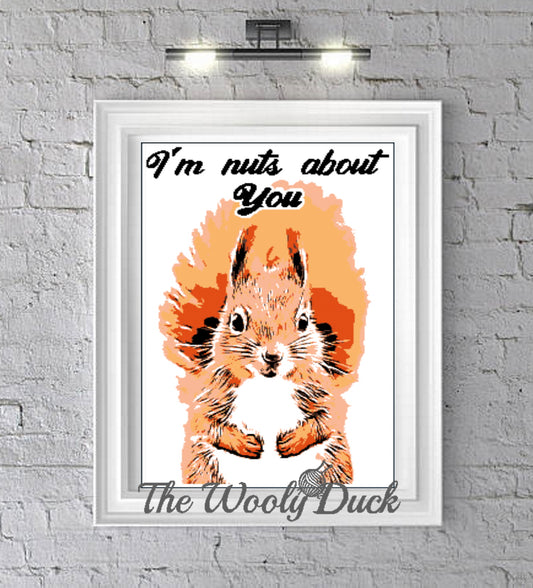 Nuts about you Squirrel crochet graphghan pattern for sc, cross stitch or diamond painting