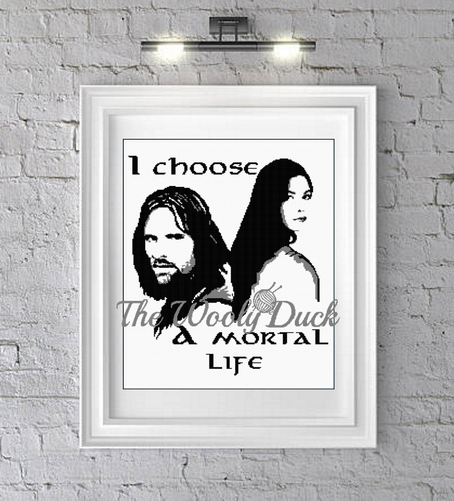 I choose Mortal Life, Arwen and Aragorn fan art graphghan pattern for single crochet/cross stitch/ diamond painting pattern  Tolkien