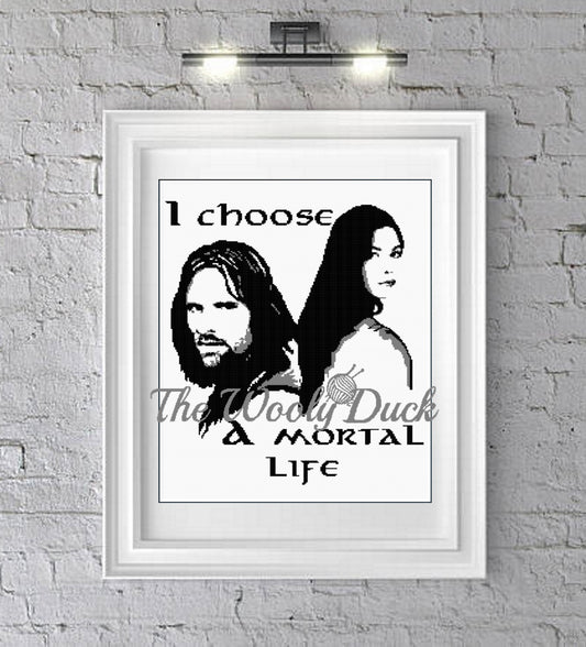 I choose Mortal Life, Arwen and Aragorn fan art graphghan pattern for single crochet/cross stitch/ diamond painting pattern  Tolkien