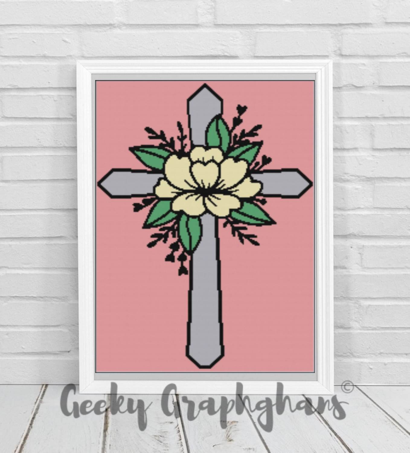 crochet graphghan pattern with cross and flower